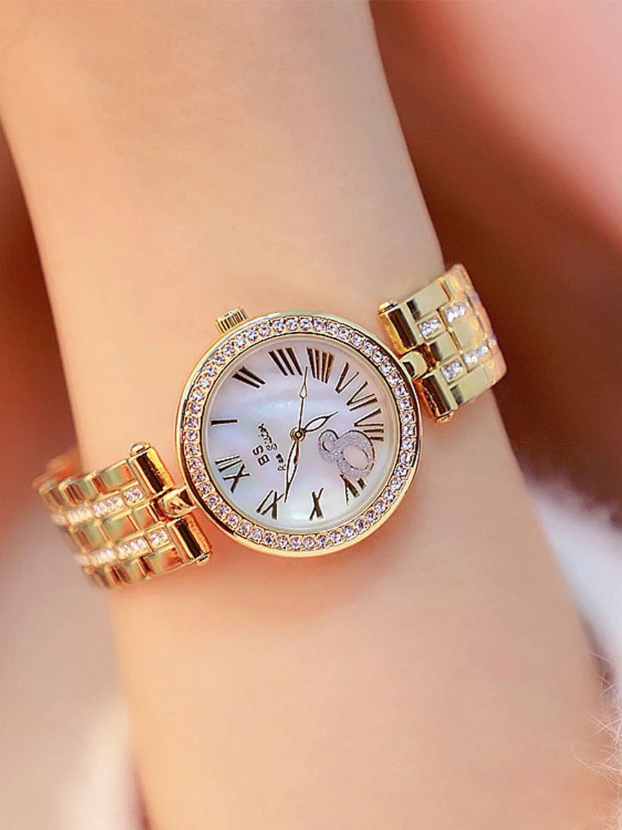 

Luxury Diamond-embedded Watch Shell Letter Decoration Stainless Steel Belt Quartz Watch Students Watch
