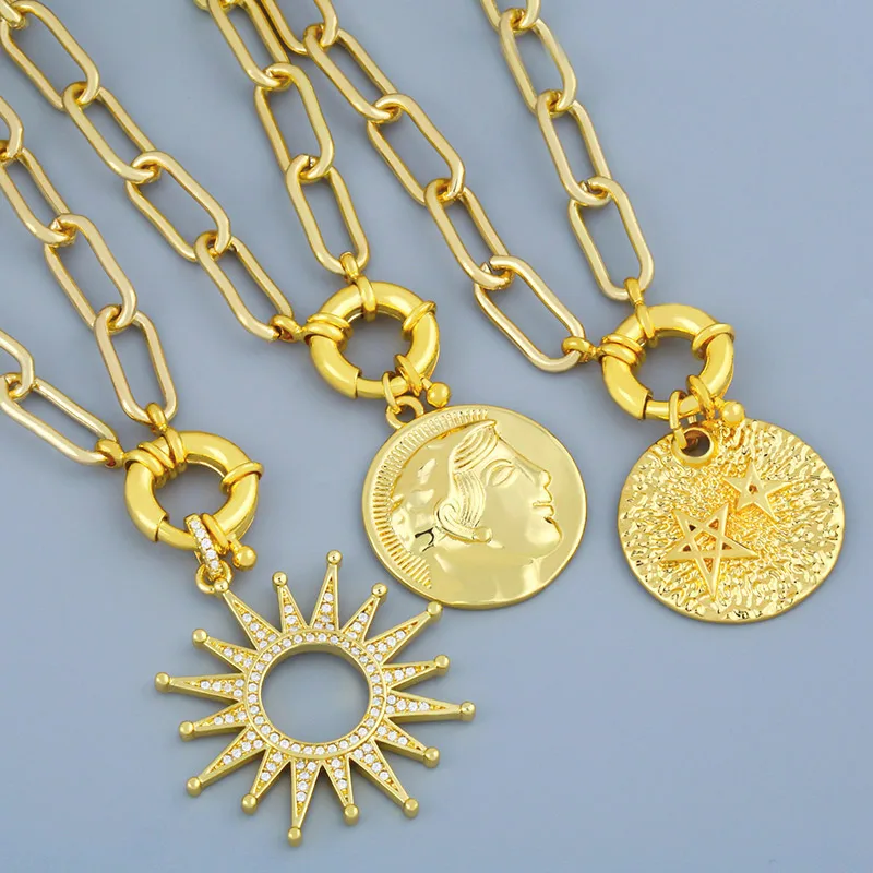 FLOLA Gold Chain Evil Eye Necklaces For Women Crystal Heart Necklace Pendants CZ Zirconia DIY Charms Handmade Jewelry nker38