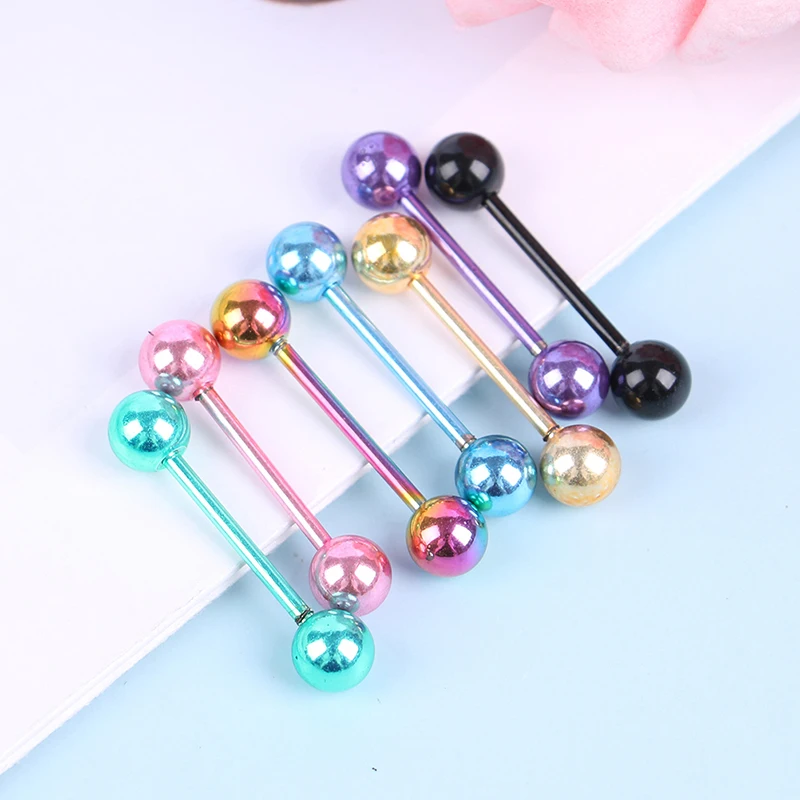 7 Color/Set The Plating Color Steel Stainless Steel Rods Tongue Nailed Double Ball Dumbbell Milk Body Piercing Jewelry