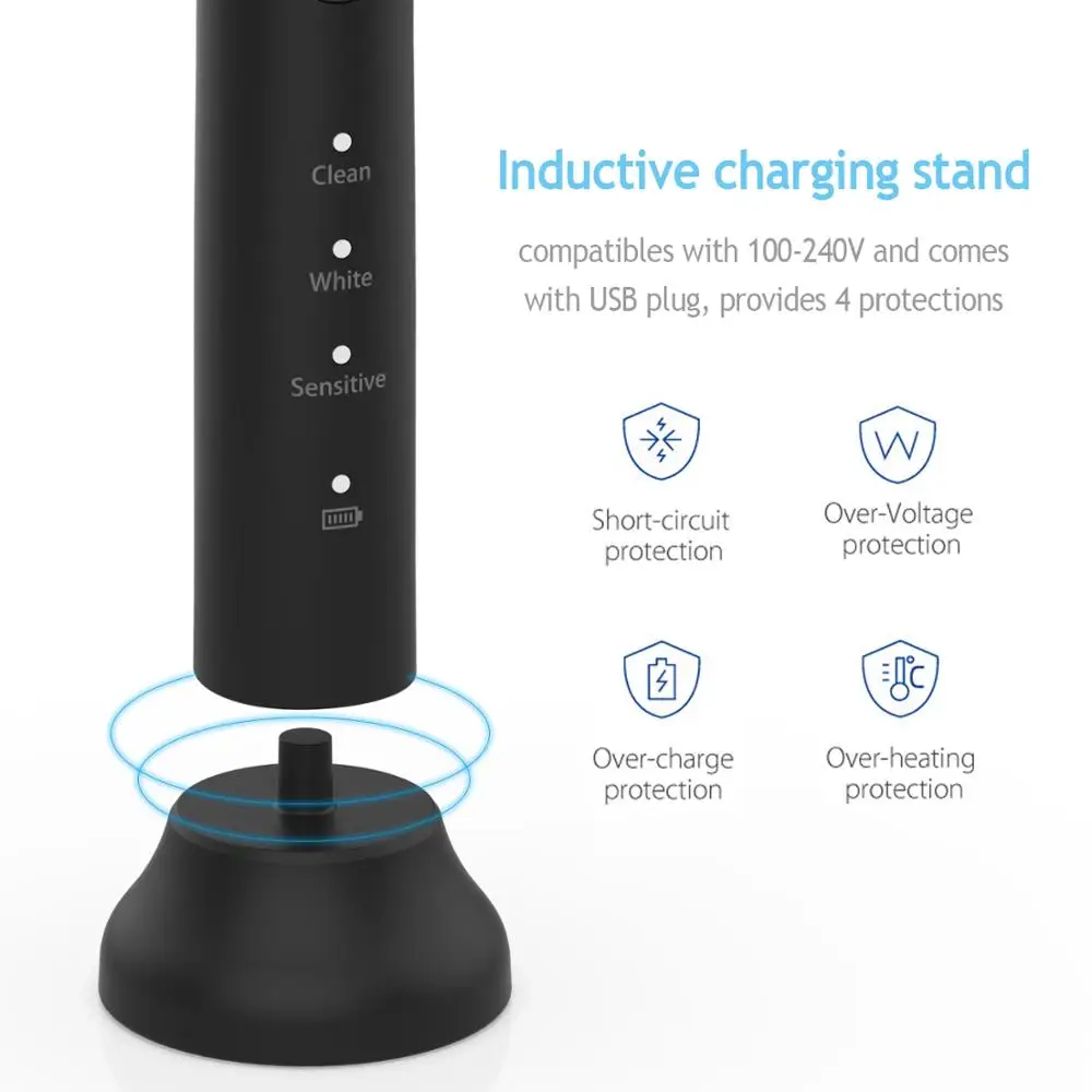 Lachen RM-T5B Electric Toothbrush Sonic Toothbrush with 4 brush heads and timer 3 modes USB charging 60 days battery life IPX7 Lachen RM-T5B Electric Toothbrush Sonic Toothbrush with 4 brush heads and timer 3 modes USB charging 60 days battery life IPX7