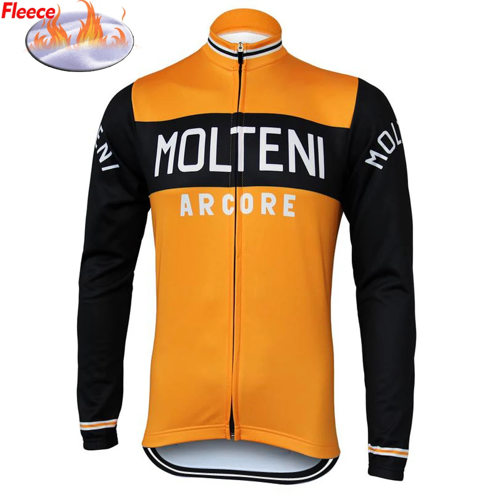 Molteni Retro Winter Fleece Cycling Jersey Orange Bike Abbigliamento Road/Mtb Abbigliamento Da Bicicletta Camicie Manica Lunga Sottile Zip Intera