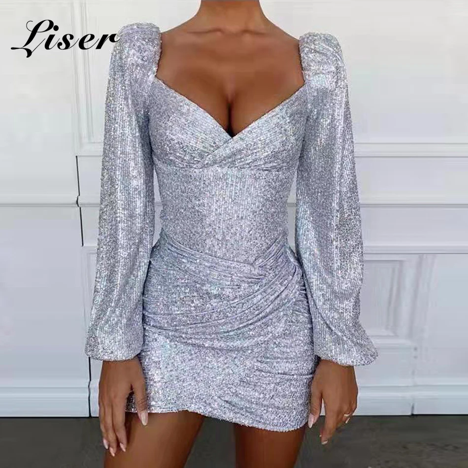 Liser новое летнее женское платье без бретелек из двух частей мини-платье сексуальное элегантное Клубное платье знаменитостей вечерние платья с блестками Vestidos