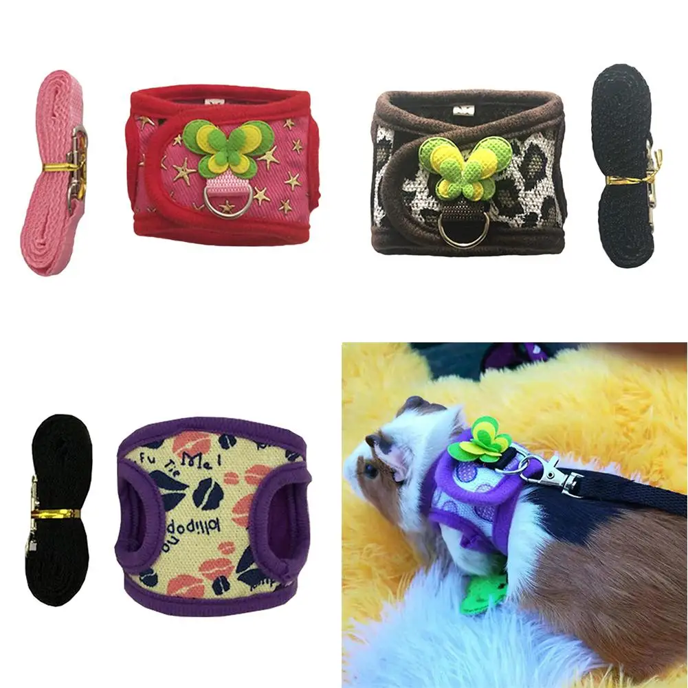 Pet Rabbit Hamster Star Lip Print Butterfly Denim Harness Vest Leash Traction Rope For baby ferrets pet rats Bowknot Chest Strap | Дом и сад