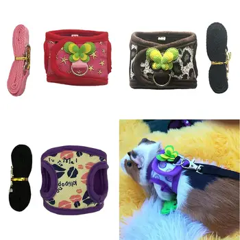

Pet Rabbit Hamster Star Lip Print Butterfly Denim Harness Vest Leash Traction Rope For baby ferrets pet rats Bowknot Chest Strap