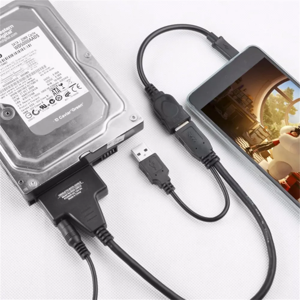 Портативный размер двойной USB в SATA линии USB2.0 данных и кабель питания адаптер