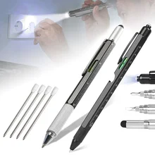

2pcs Multifunction tool Pen All In 1 Ballpoint Pen with Ruler Level Cross Flat Head Screwdriver Touch Woodworkers Multitool Pen