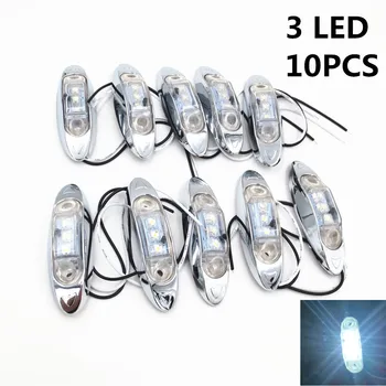 

10X Sealed White 3 Led Clearance Side Marker Trailer Light Fish Shape Clear Lens 10-30V