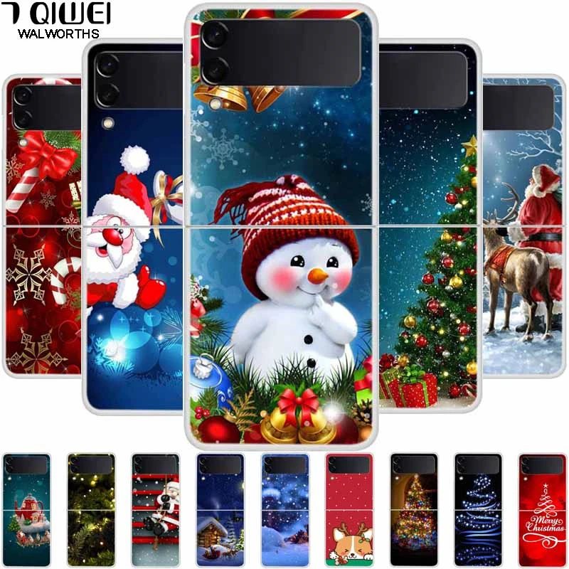 Christmas Case For Samsung Galaxy Z Flip 3 Cover Plastic PC Cute Phone Cover for Samsung Z Flip3 5G Case ZFlilp 3 ZFlip3 Fundas galaxy z flip3 case