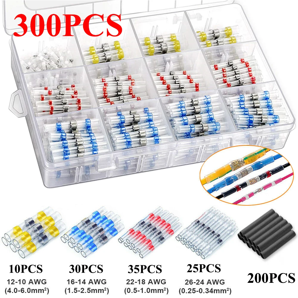 300Pcs 800/600/300 шт провода для пайки Комплект разъемов, терм усадочная стыковые соединители Водонепроницаемый и изолированный Электрический провод терминалы - Цвет: 300Pcs