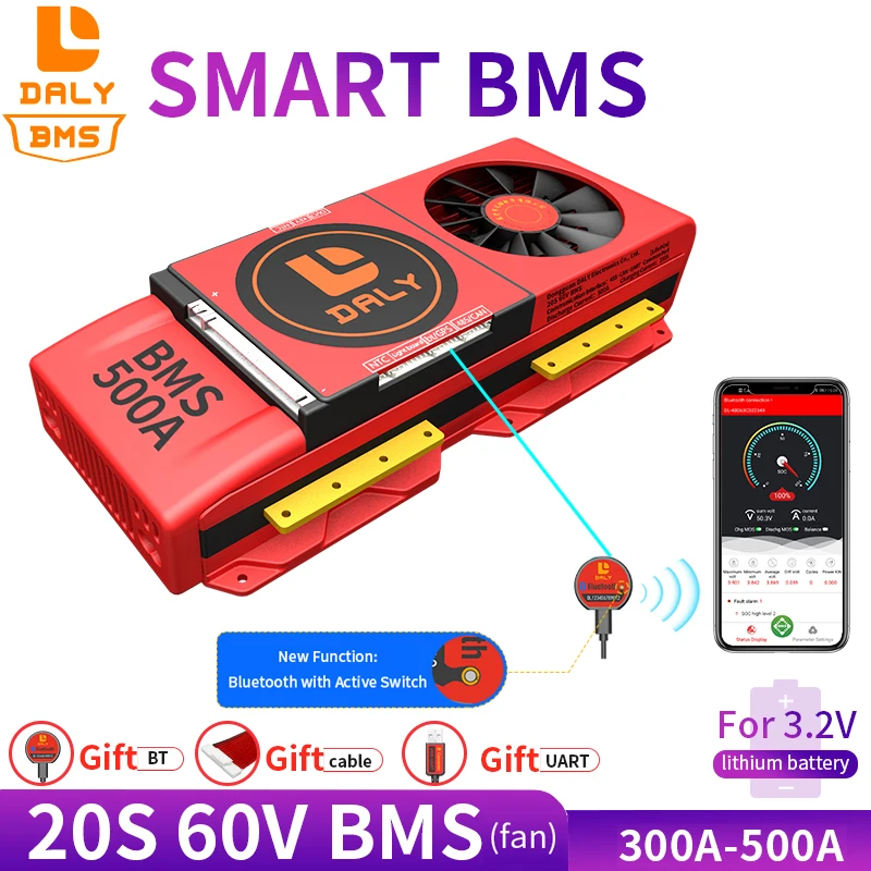 스마트 BMS 20S 60V 300A 400A 500A 블루투스 485-USB 장치 CAN NTC UART 소프트웨어 Li-on 배터리 보호 보드 BMS With Fan
