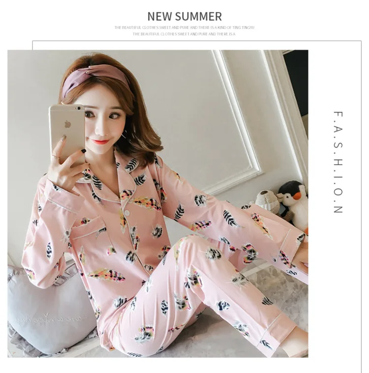 Take the Amount of Hot Selling Spring New Style Pajamas Women Long Sleeve Trousers Cardigan Korean-style Homewear Set Cardigan 2