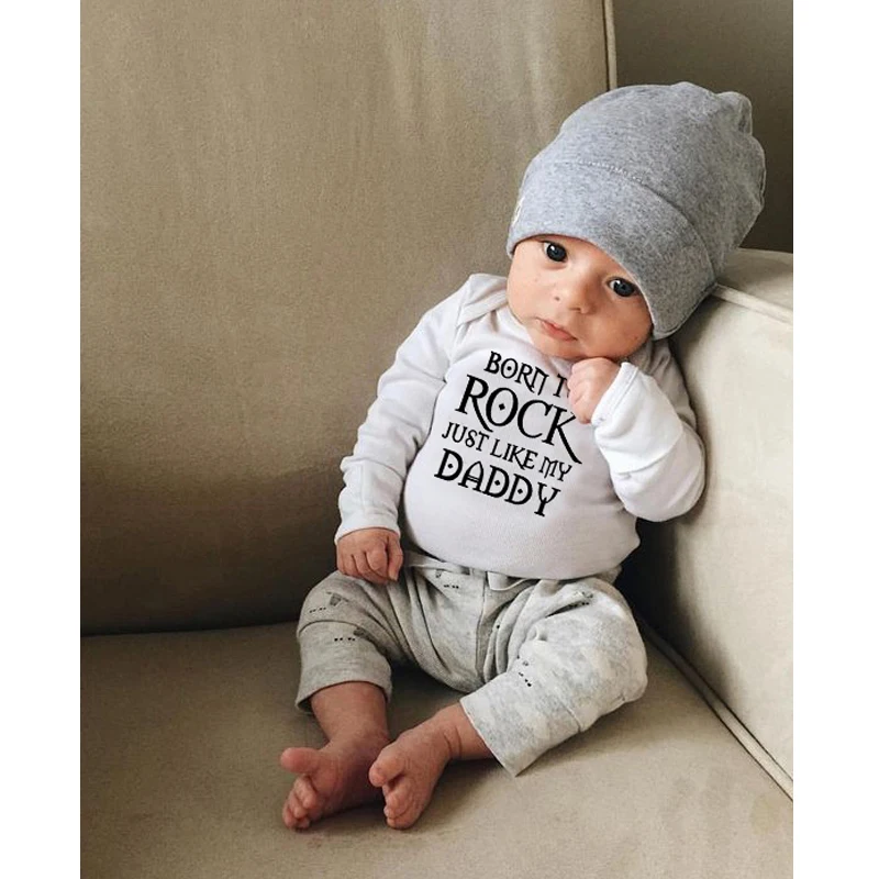 Боди для новорожденных «Born To Rock Just Like My Daddy», хлопковое боди с длинными рукавами, ползунки для девочек и мальчиков, детские комбинезоны