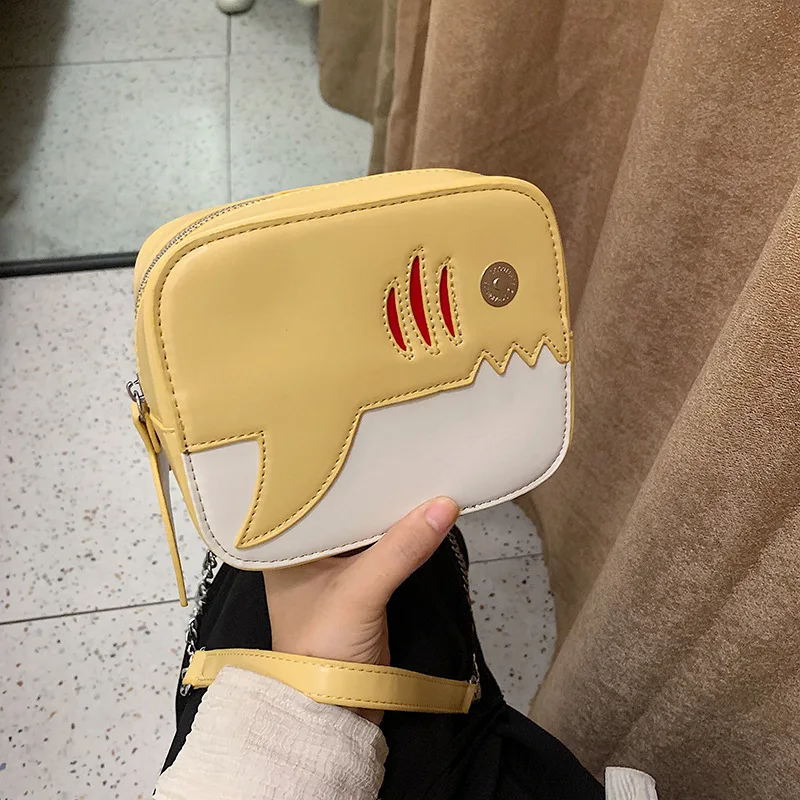 

Women Cartoon Cute 2019 New Designer Simple Shoulder Messenger Bag Fashion Girl Whale Contrast Color Chain Small Square Handbag