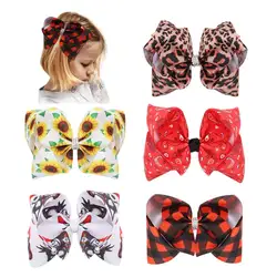 Oaoleer 6.5 Inch Ribbon Hair Bows Clips Bowknot Leopard Sunflower Hairpins Barrettes for Baby Girls Rhinestones Hair Accessories