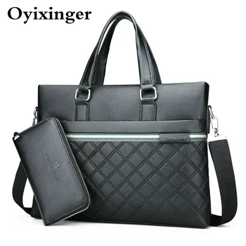 

Men Handbag Set Classic Shoulder Bag Leather Bags For Man Briefcase Business Men's Classic Plaid Design Bolsos Hombre 2020 New