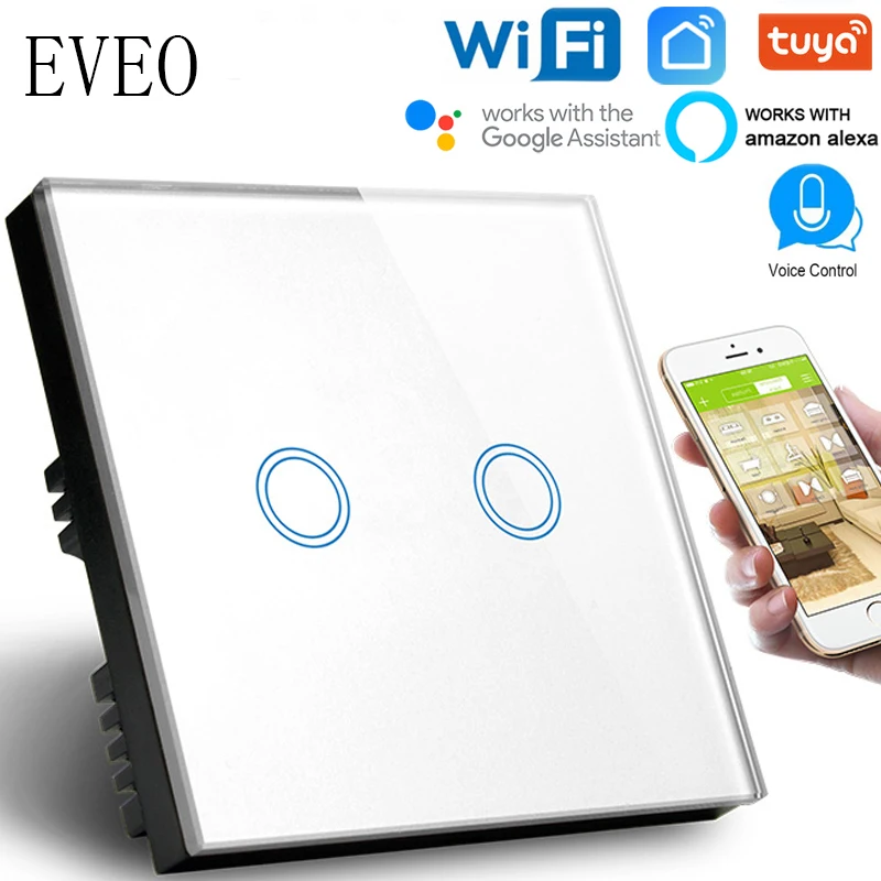

EVEO Smart wall switch WIFI switch,Tuya App compatible with google assistant amazon alexa