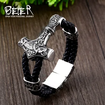 

Beier 316L stainless steel Nordic Viking Men's Bracelet Nevis Viking Letter Stack Triangle Hammer Amulet Bracelet LLBC-L005L