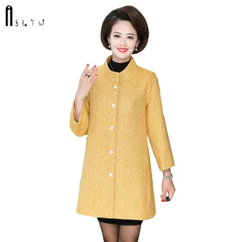 

ASLTW Winter Coat Women New Casual Long Women Jacket Single Breasted Plus Size Lady Ol Print Stripe Wool Coat