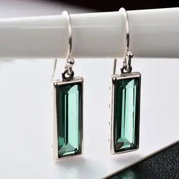 

Natural stone emerald green crystal long drop earrings sterling silver 925 fine jewelry party jewellery Gem cutting for women