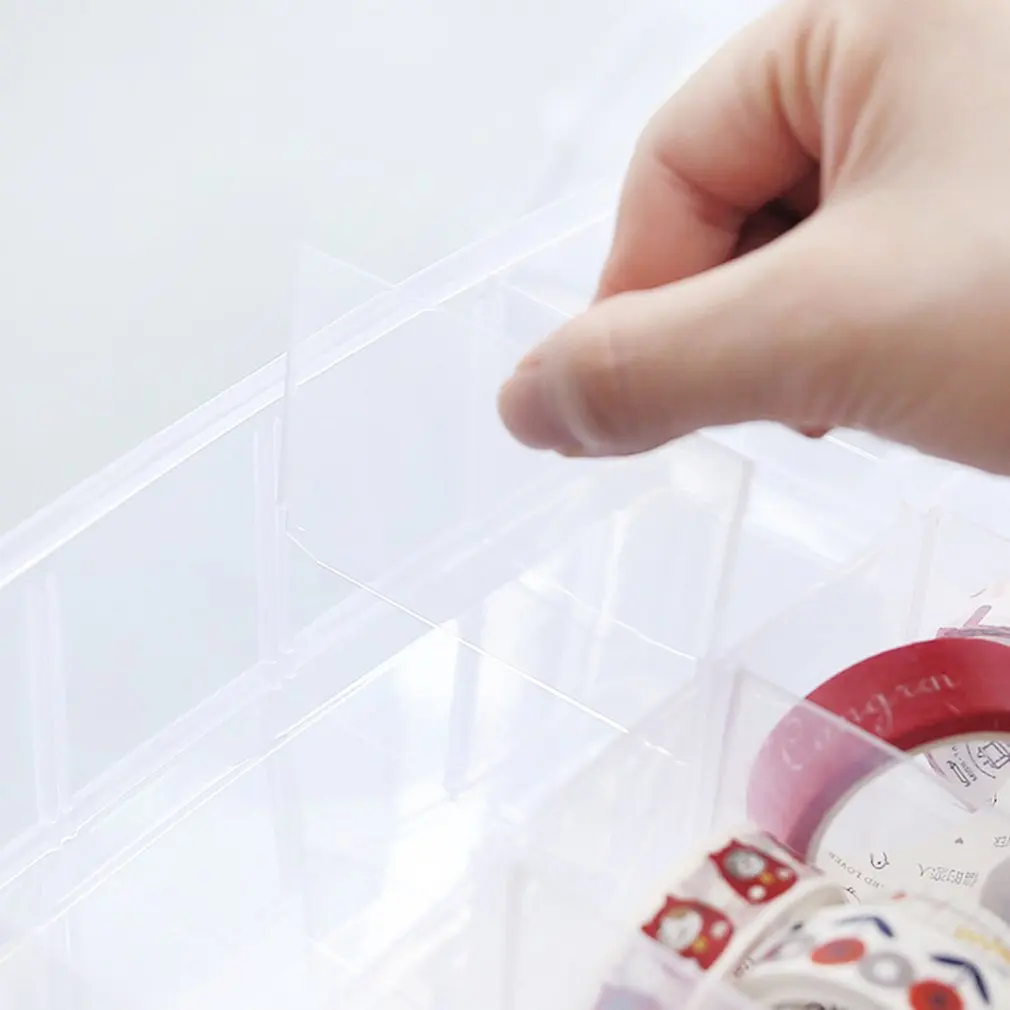 Foldable Three-layer Tape Transparent Storage Box Separate Tape Stickers Tool Manager Transparent Plastic Office Organizer