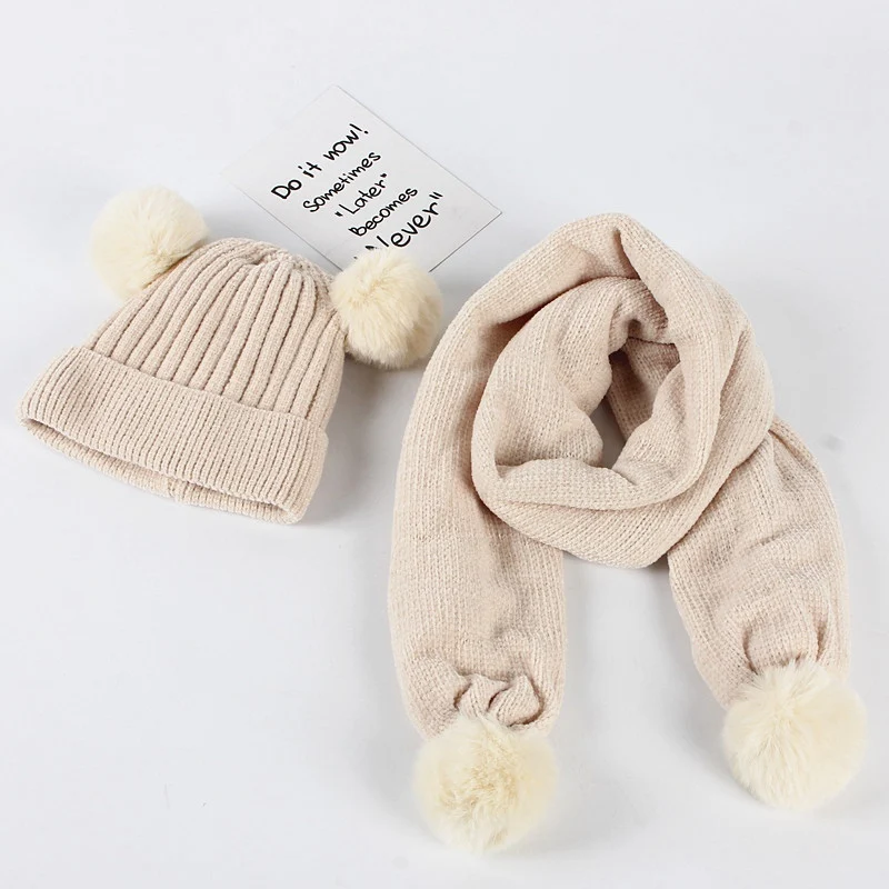 Детская зимняя шапка теплый шарф с шариками дизайн шапка, Одежда для младенцев, хлопковый шарфы-Снуды шейные платки Головные уборы набор