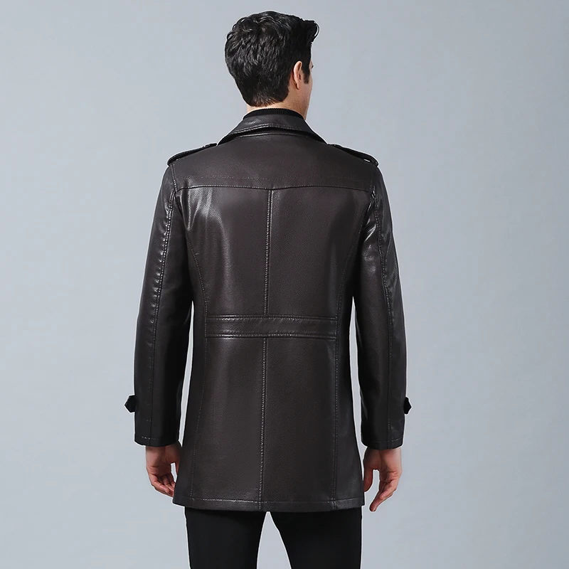 8XL 6XL 5XL 4X мужская кожаная куртка осень и зима красивый среднего возраста Тонкий Повседневный модный длинный пиджак кожаная куртка
