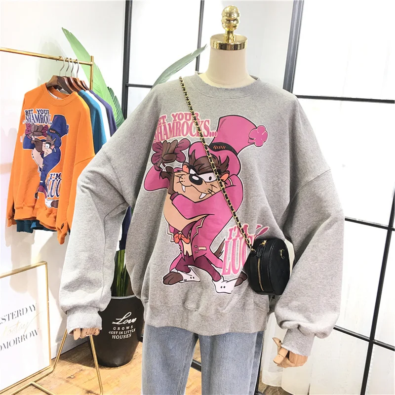 2020 забавная толстовка с мультяшным принтом женский свободный хлопковый пуловер