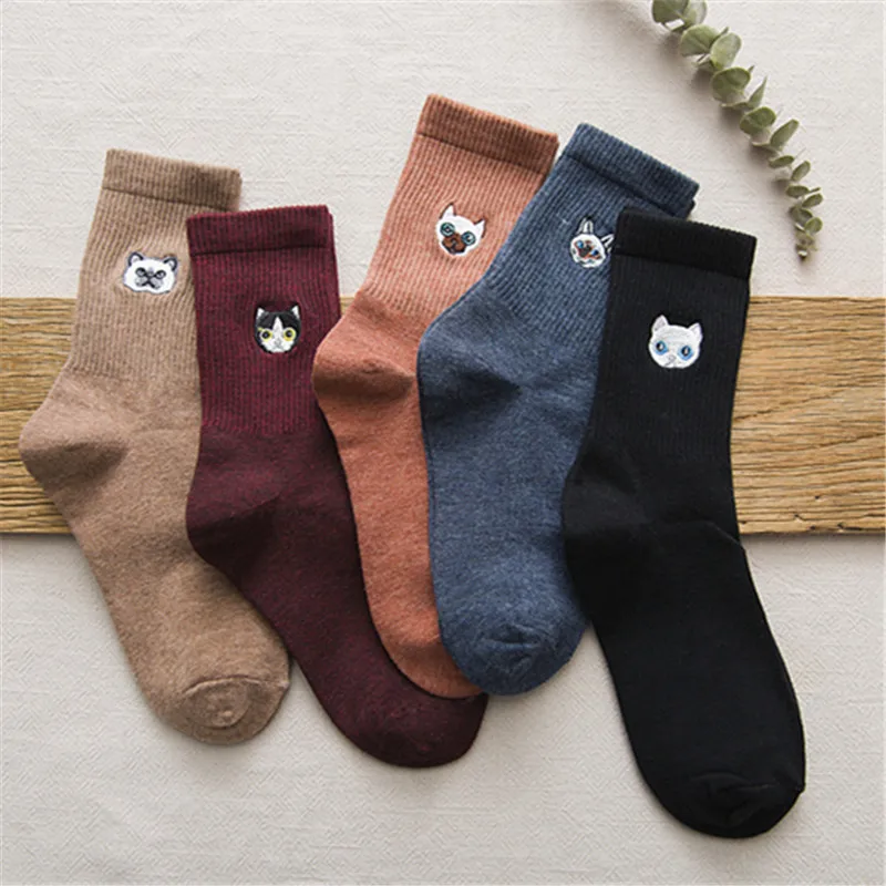 

New Products Pure Cotton WOMEN'S Socks Japanese-style Cartoon Animal Embroidered Tube Socks Comfortable Breathable Soft-Style Bu