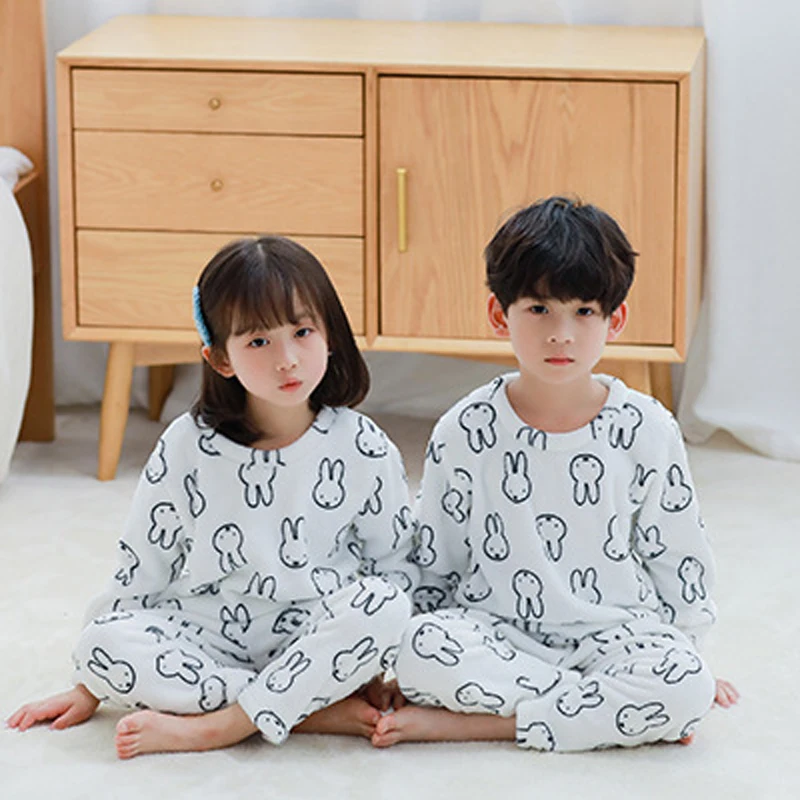 Зимние Детские флисовые пижамы, плотная теплая фланелевая одежда для сна с принтом, одежда для сна для мальчиков и девочек, детские пижамы, домашняя одежда, пижамный комплект