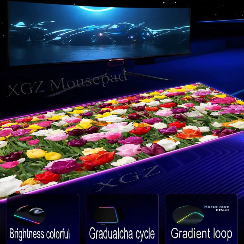  XGZ Colorful Rose Sea Large RGB Mouse Pad Black Lock-edge Anime Custom Computer Desk Mat Rubber Sli