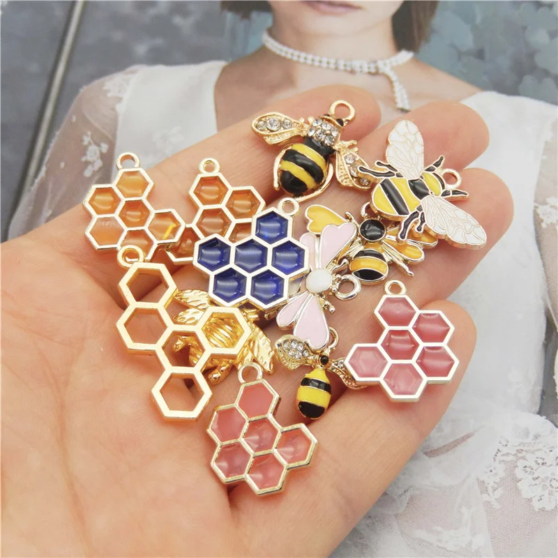 12pcs Enamel Honeycomb Pendant Handmade Necklcae DIY Keychain