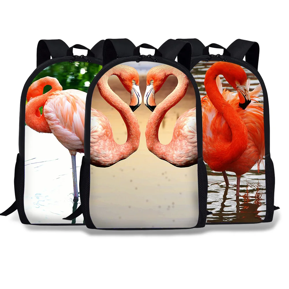 

Flamingo School Bag Cartoon Flamingo Backpack Red Crane Canvas Backpack