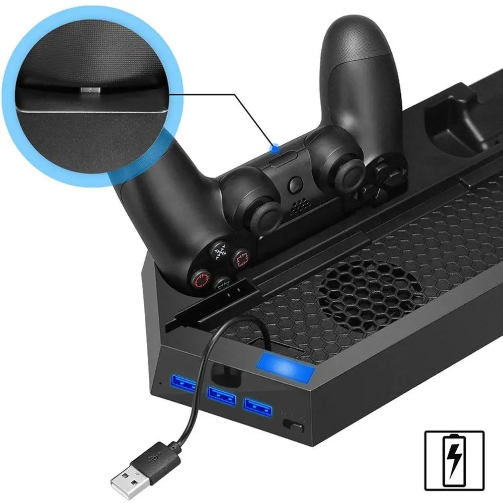 Для PS4 охлаждающая станция вертикальная подставка с 2 Док-станция для зарядки контроллера