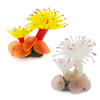 

Silicone Coral Anemone Aquarium Decoration Artificial Coral Reef for Fish Tank Applique Simulation Anemone Ornament Yellow/White