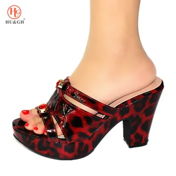 

2019 New Red Color Women Shoes African Women Sandals Nigerian Wedding Shoes and Bag Sets with Leopard Pattern Italian Slipper