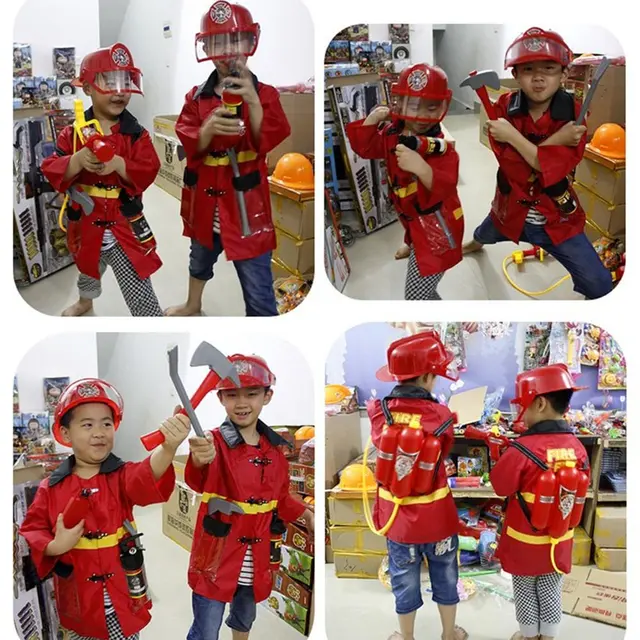 11pcs Fire Chief Role Play Costume Dress-Up Children's Toys Fire Hat Clothes Water Gun Fire Fighting Tools Firefighter Toy Set 5