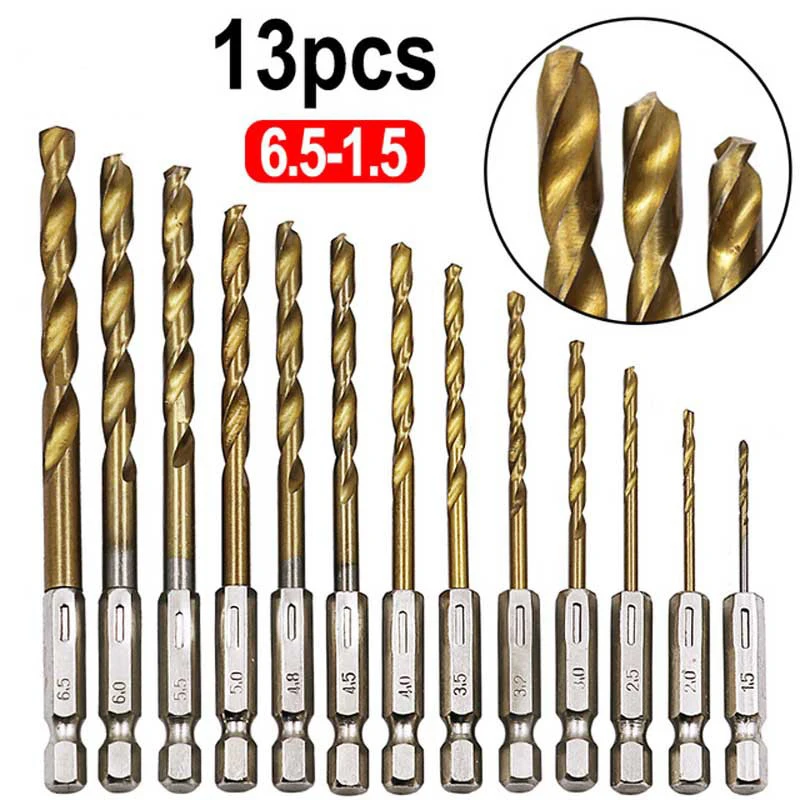

13pcs/Set Power Electric Tools Drills for Metal Quick Drill Bit Set Hex Shank 1.5-6.5mm Countersink Screwdriver