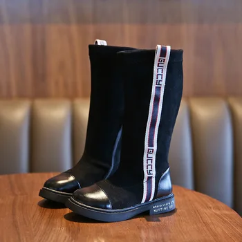 

Kids Shoes 2019 Autumn Winter New Fashion Girls Casual High Boots Boys Black Letter Shoes For Children High Tube Dress Boot B323