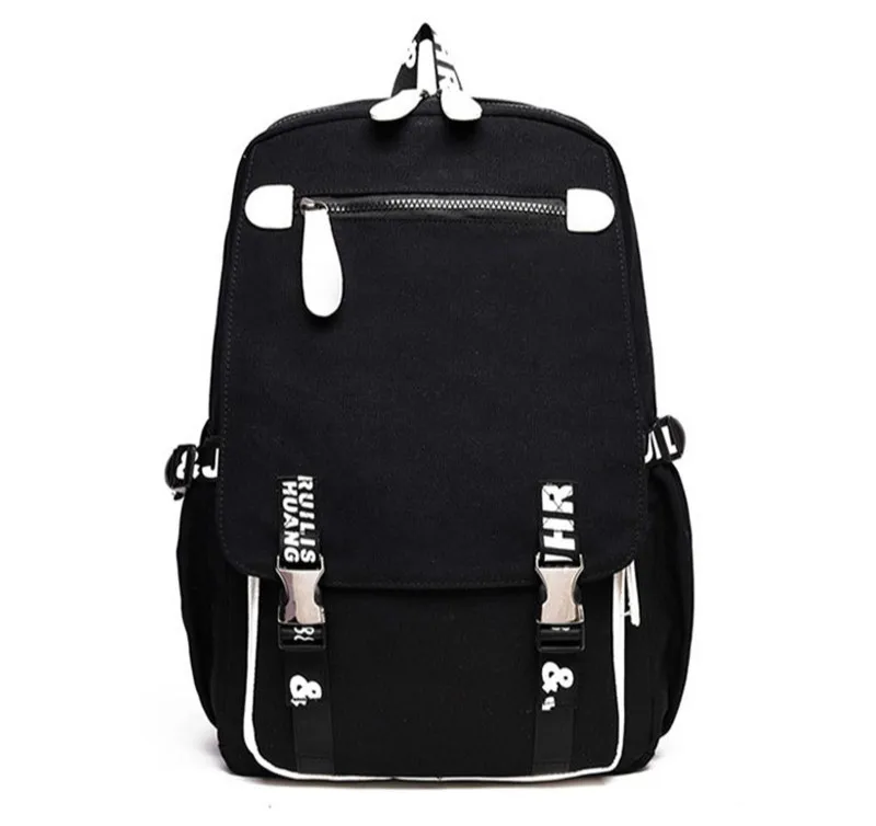 Kpop Черный Рюкзак для детей, сумка для путешествий, школьный рюкзак для отдыха, модный рюкзак для детей, большой емкости, холст