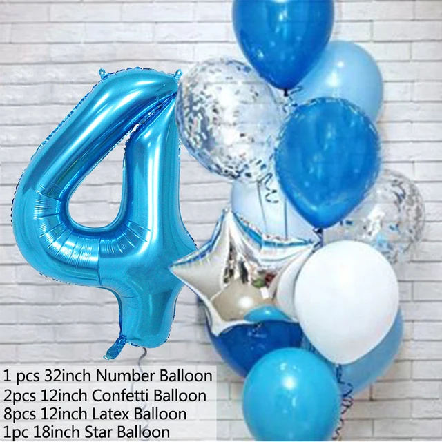 12pcs Pink Number Foil Balloon Birthday Party Decoration Latex Balloons Kids Baby Girl 1 2 3 4 5 6 7 8 9 Years Old 1st Birthday B-balloon number 4