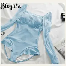 Роскошные специальные с длинным рукавом Купальники Синий бандаж сзади купальники Лолита сладкий цельный пляжная одежда сексуальные купальники