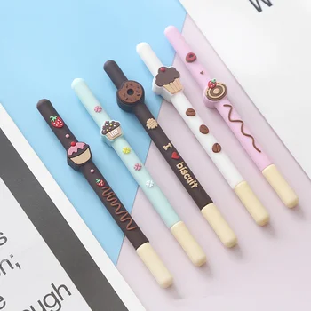 

5pcs I Love Biscuit Pen Set Cute Chocolate Fruit Cake Black Color Gel Ink Pens for Writing Signature School Student Award F710