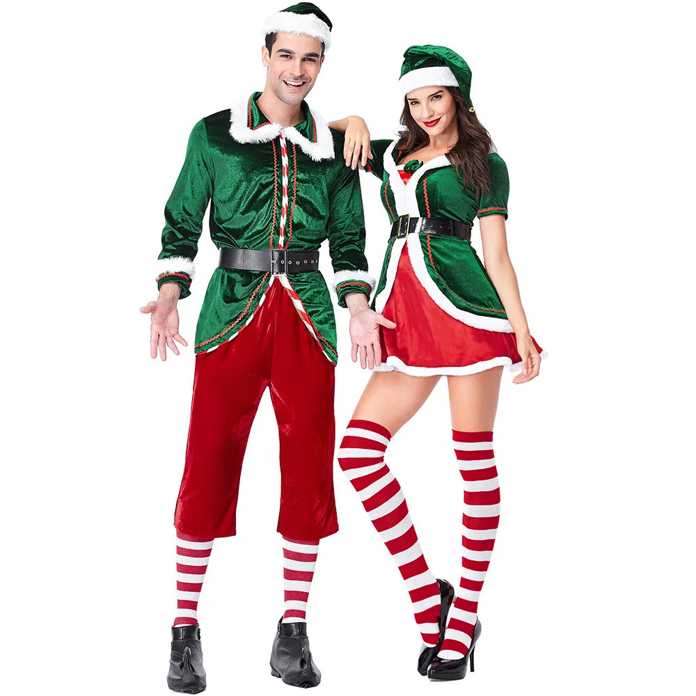 Adult Christmas Elf Costume Festive Santas Helper Fancy Dress Outfit 