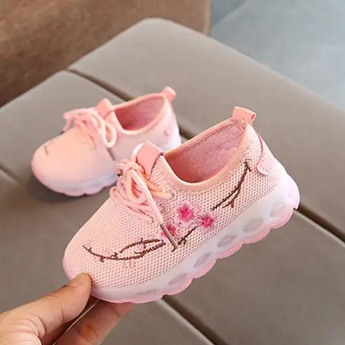 Pink24 Весенняя модная детская обувь для девочек; кроссовки с цветочным декором; Светодиодный светильник; нескользящая Спортивная повседневная обувь; подарок для детей; обувь для девочек - Цвет: Pink24