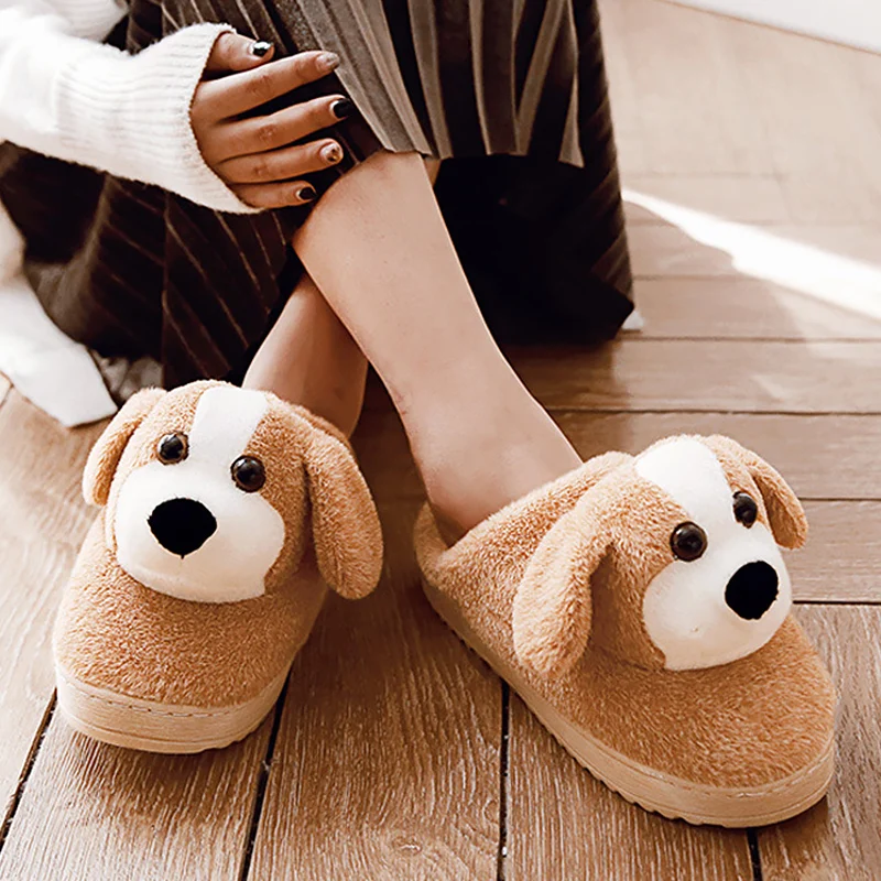 

Fashion Dog Pattern Fur Slippers On The Platform PVC Warm Winter Slippers Women Lovely Plush Bedroom Slippers Woman