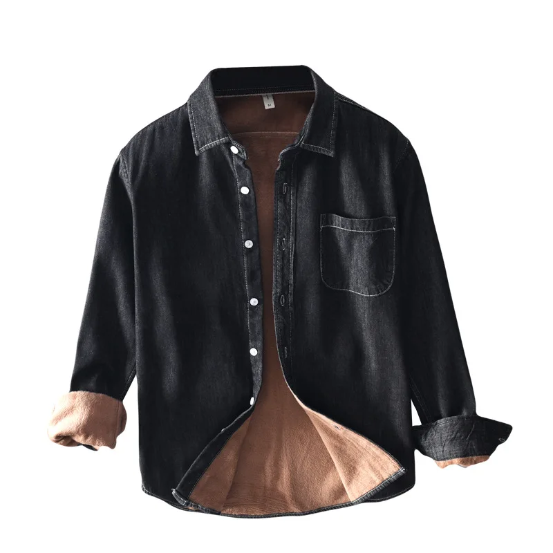 

2019 Winter Men's corduroy Slim Fit Men Long Sleeve Thick jeans Shirt Male Casual Man Shirt Fleece