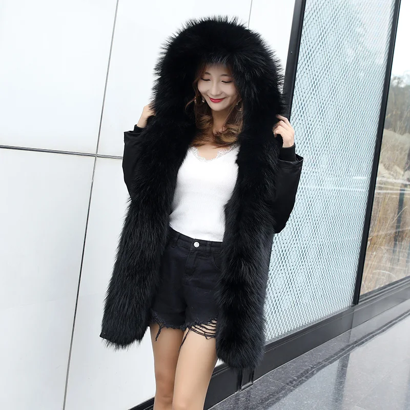 black-black fur AYUNSUE из натурального меха енота пальто Женская куртка зимняя куртка Для женщин натуральные Обувь на теплом меху куртки для Для женщин в Корейском стиле длинная куртка MY4151 - Цвет: black-black fur
