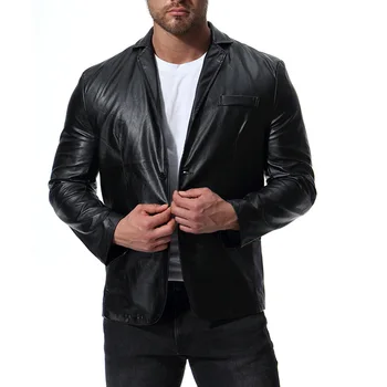 

Autumn 2019 Newest Fashion PU Leather Jacket Black Color M-5xl Large Sizes Mens Leather Casual Suit Coat Leather Jackets for Men