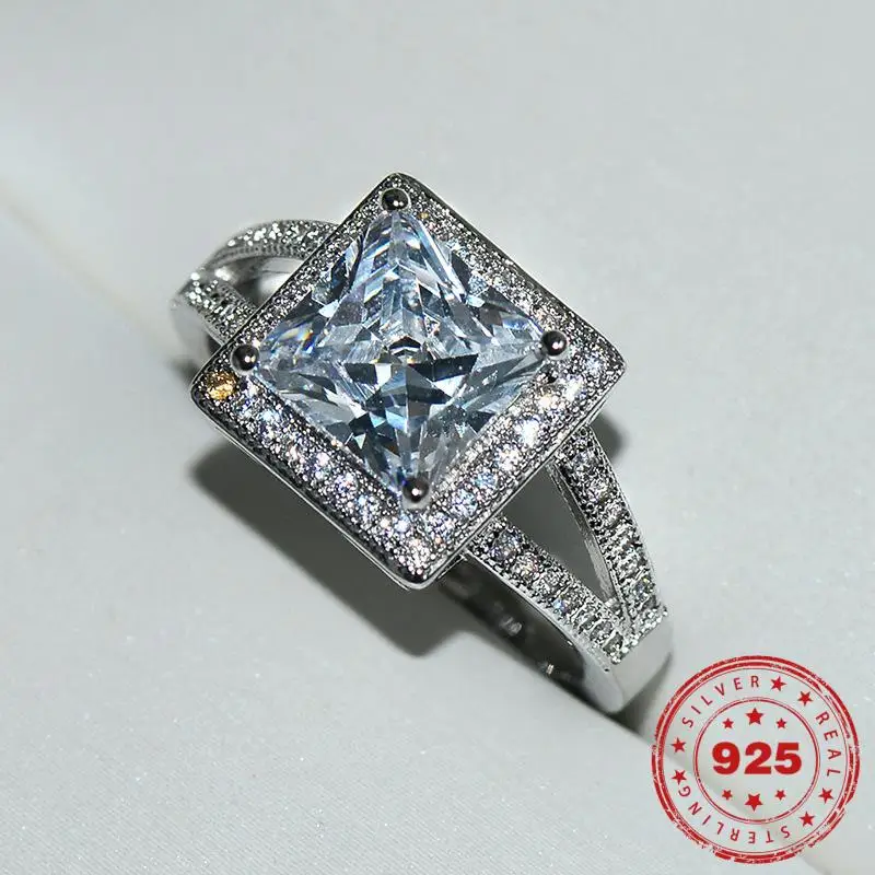 Origin Natural 1.5 Carat Moissanite Gemstone Square Shape S925 Sterling Silver color Ring Jewelry Anillos Wedding 925 | Украшения и
