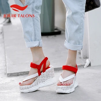 

JOUIR TALONS 2020 New Arrivals Genuine Leather Women Sandals High Wedges Med Platform Pumps Summer Casual Woman Shoes